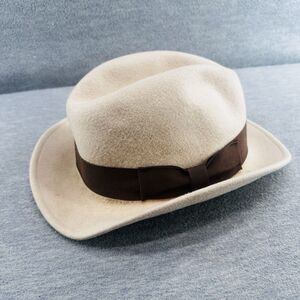 STEVE HARVEY COLLECTION - Beige with Brown Band Wool Large Hat  H5